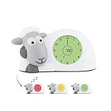 Zazu Kids Sam das Schaf Pädagogischer Wecker Kinder - Schlaftrainer Kinder - Für Mädchen und Jungen - Intelligentes Lernen von Schlafen und Aufwachen mit LED Kinderwecker - Grau